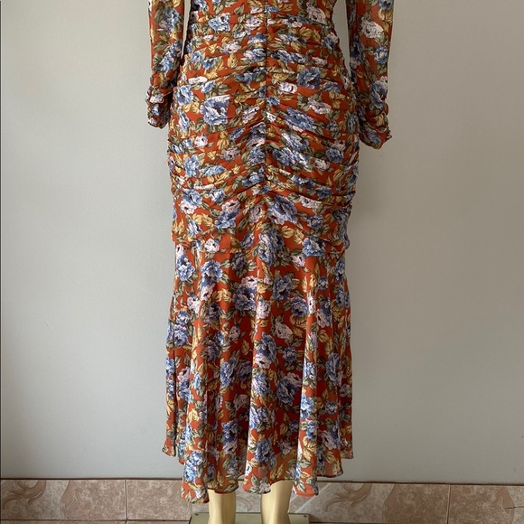 Floret Studios Floral Ruched Long Sleeve Dress Size L - Picture 8 of 10